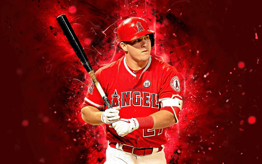 Dynamic Wallpaper of Mike Trout in Angels Uniform - Vibrant Background