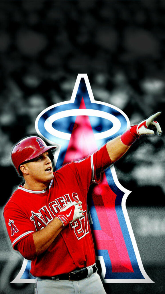 Mike Trout Los Angeles Angels Wallpaper: Iconic Pose & Team Logo