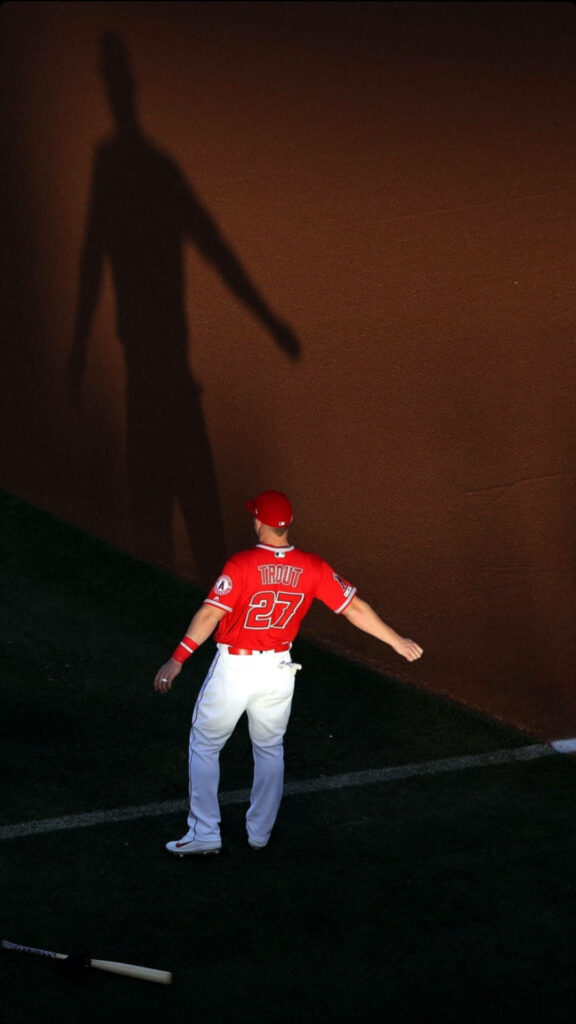 Mike Trout Baseball Wallpaper: Striking Shadow on the Field