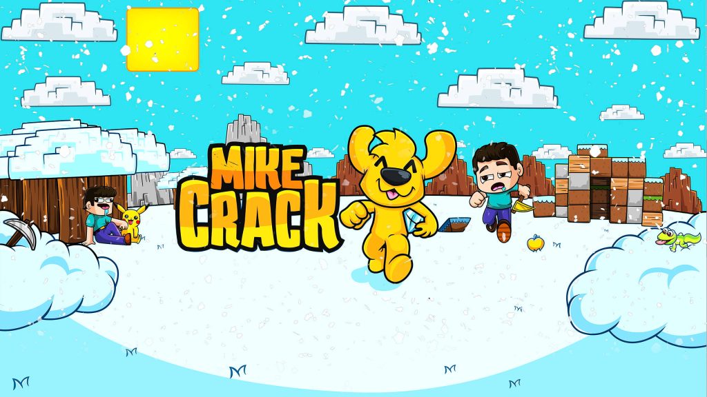 Minecraft Winter wallpaper featuring Mikecrack yellow dog Los Compas and Pikachu in pixel snow