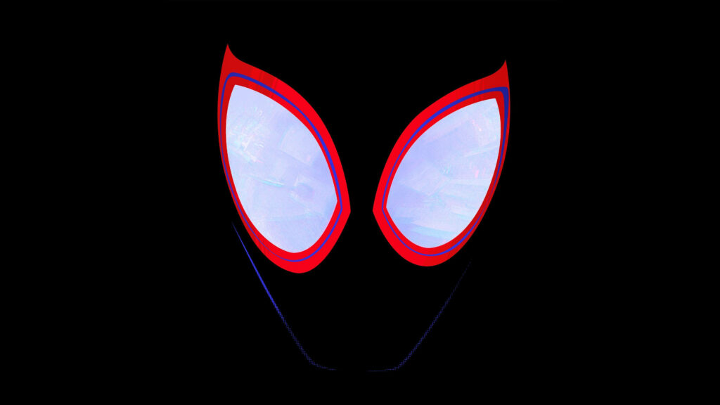 Miles Morales Spider-Man Mask Wallpaper: Glowing Eyes on Dark Background
