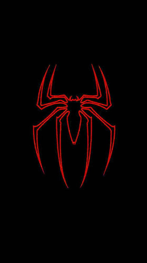 Minimalist Miles Morales Spider emblem wallpaper with vibrant red on a black background