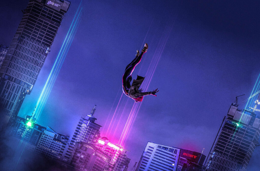 Into the Splendid Spider-Verse: Miles Morales Shines Under a Rosy Glow Wallpaper