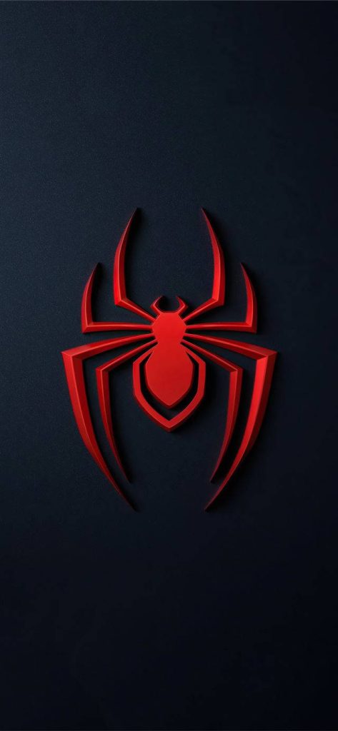 Miles Morales Spider-Man iPhone wallpaper with bold 3D red spider on dark textured background