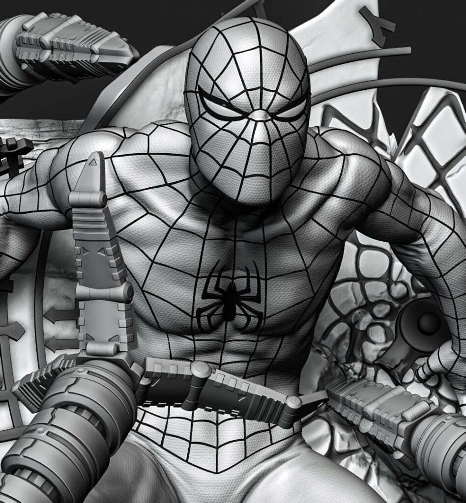 Spider-Man Inspired Grayscale Artwork with Urban Backdrop - Perfect Wallpaper for Superhero Fans
