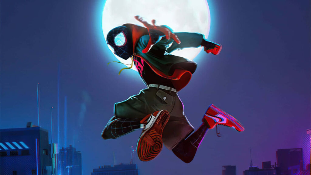 Miles Morales Spider-Man Wallpaper: Dynamic Leap in Moonlit City