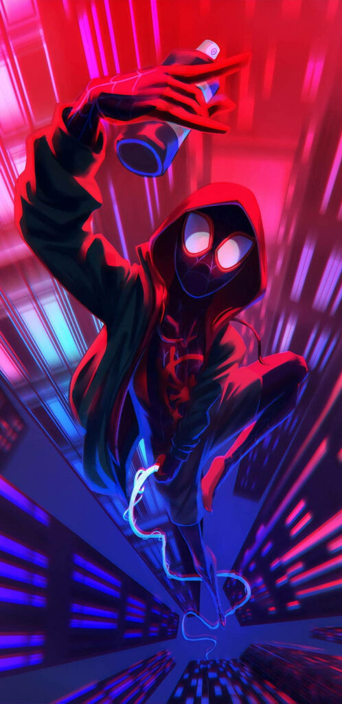 Web-Slinging Brilliance: Captivating iPhone Wallpaper featuring Miles Morales, the Spectacular Spider-Man