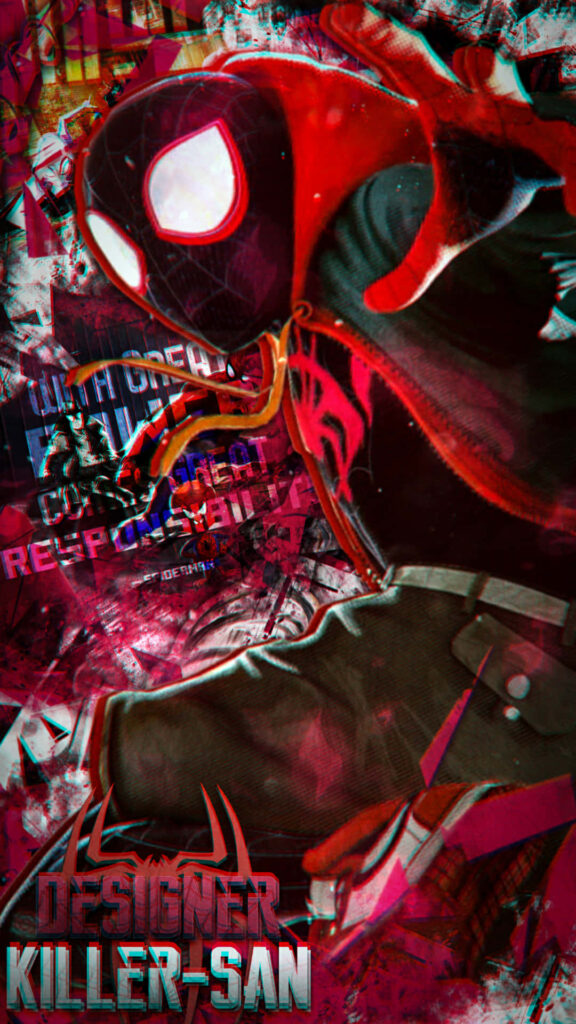 Miles Morales Spider-Man Wallpaper: Edgy Action Pose in Red and Black Urban Aesthetic
