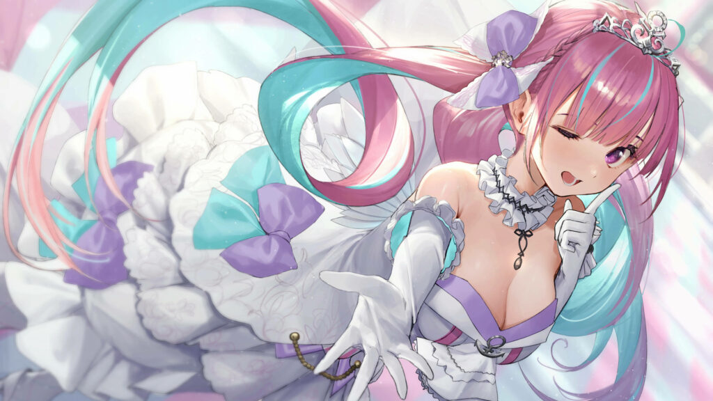 Majestic Princess: Mesmerizing 8k Anime Art featuring Minato Aqua's Regal Outfit Wallpaper