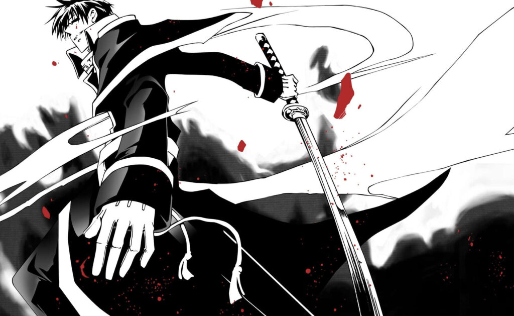 Anime Character with Sword - Black and White Wallpaper