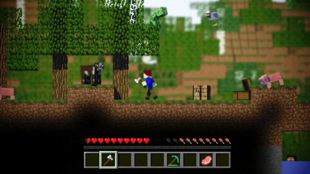 Minecraft's Epic Adventure: Brave Warrior Wielding Battle Axe Ventures Through Forest, Chasing a Cow Wallpaper