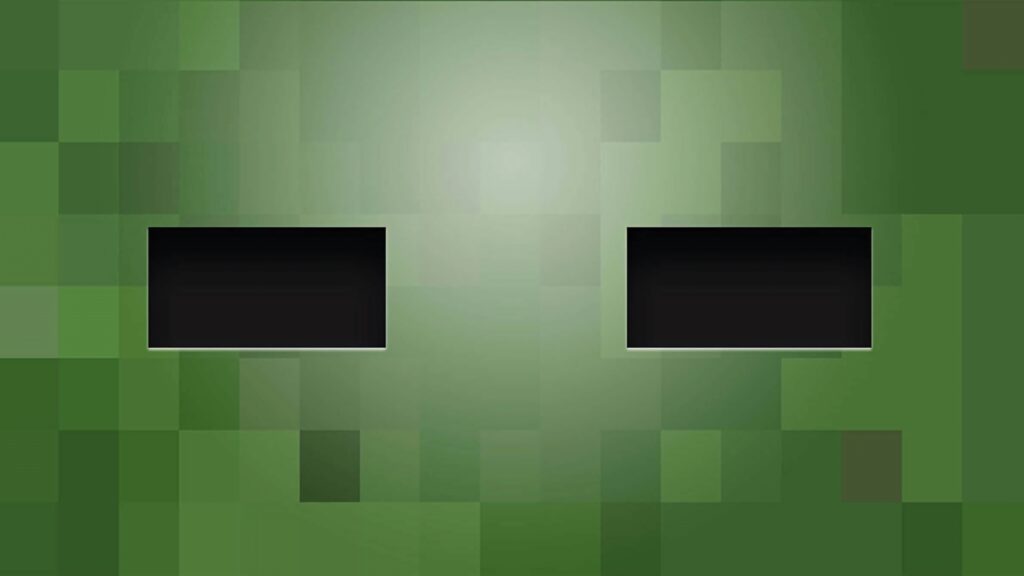 Minecraft Creeper face high resolution wallpaper with green pixelated gradient background