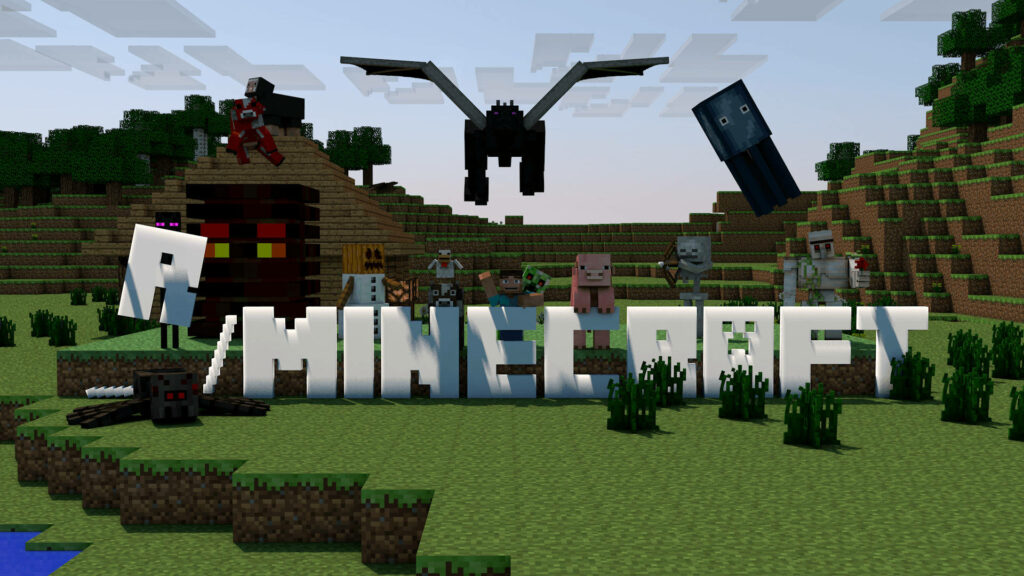Minecraft's Enchanting World: Uniting Friend and Foe in an Epic Mobscape Wallpaper