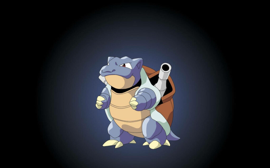 Mini Blastoise wallpaper featuring youthful Blastoise Pokémon on dark gradient background