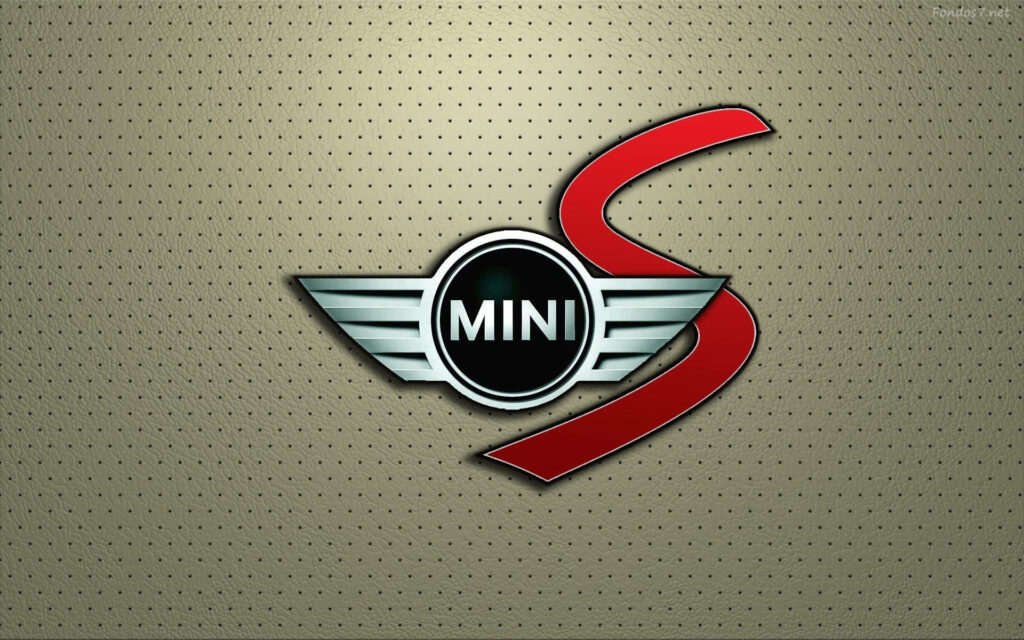 Mini Cooper Logo on Textured Leather: Sporty Close-Up Background Wallpaper