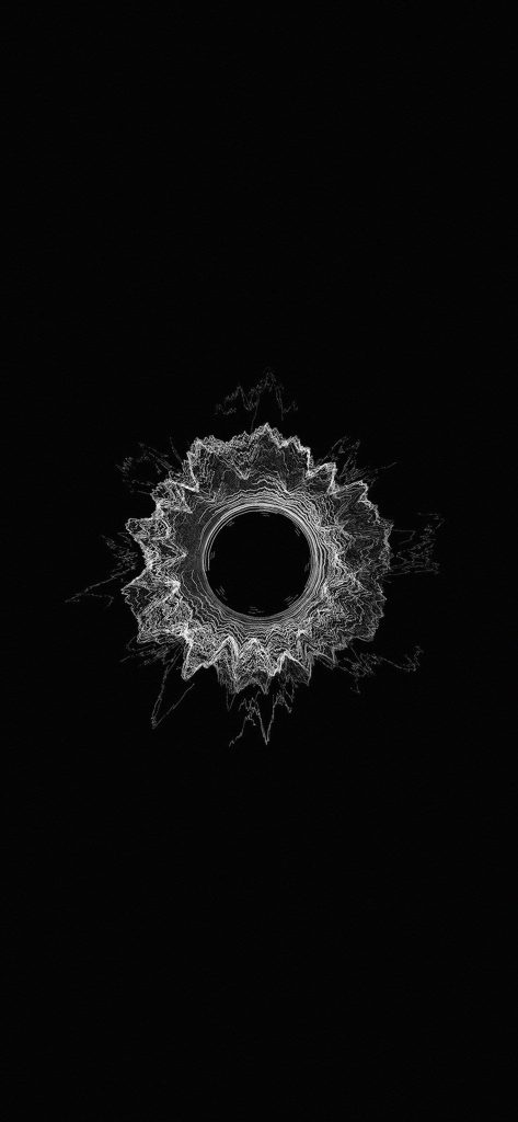 Minimal dark iPhone wallpaper with abstract white sound wave circle on black background