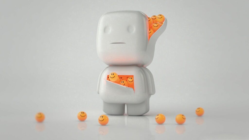 Minimalist Toy Character with Smiley Faces - Clean White Wallpaper