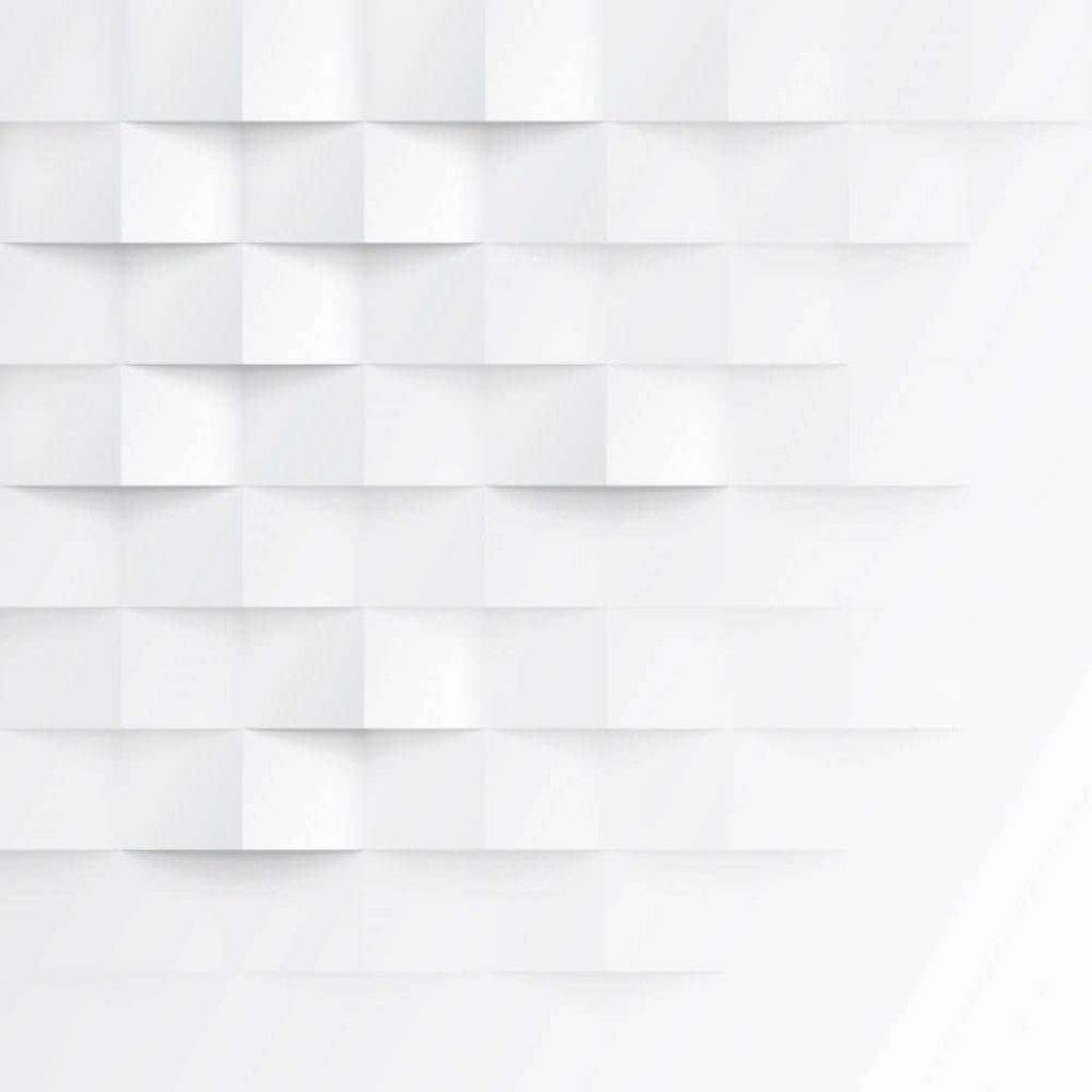 Minimalist 3D wallpaper with crisp white geometric square pattern and subtle layered shadows background