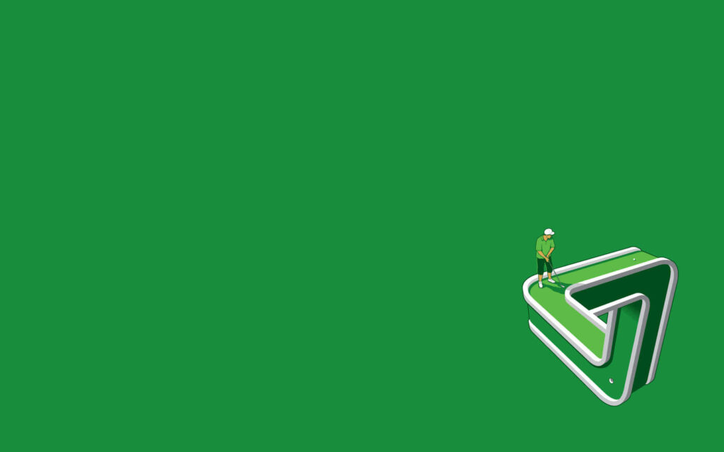 Minimalist 3D Golf Scene Wallpaper - Vibrant Green Design