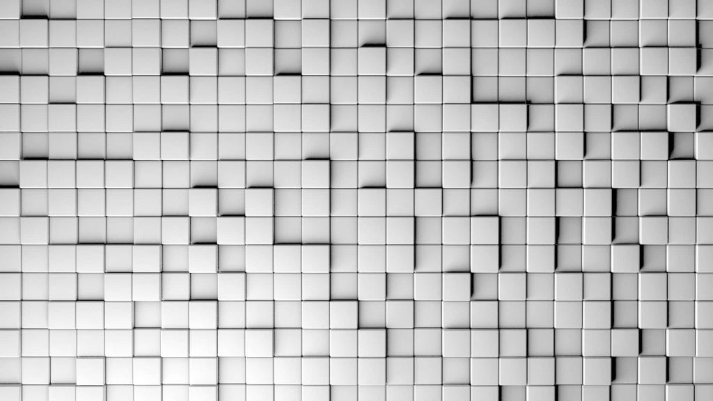 Minimalist 3D wallpaper with raised white cubes grid soft lighting modern clean desktop background