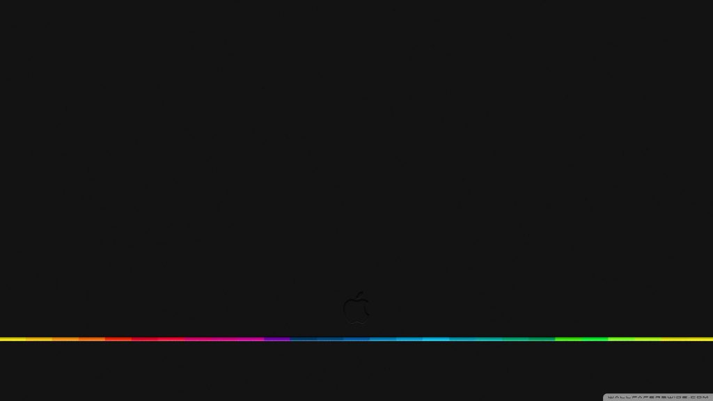 Minimalist 4K Apple logo wallpaper black background with vibrant RGB line modern desktop art