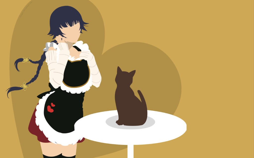 Minimalist 4K Soifon Wallpaper from Bleach with Cat on Table