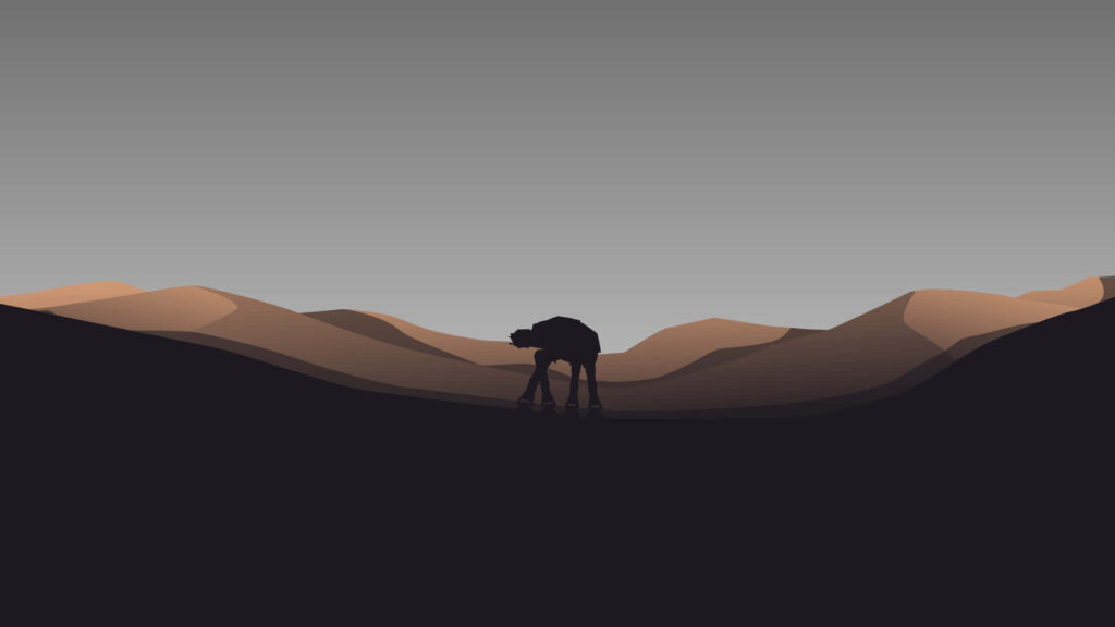 Minimalist AT-AT Walker Wallpaper: Geometric Mountains & Gray Sky