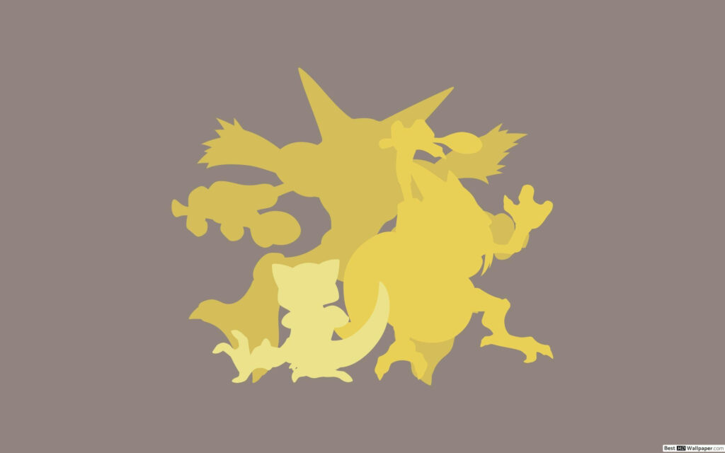 Minimalist Yellow Abra Trio Silhouettes on Gray Wallpaper