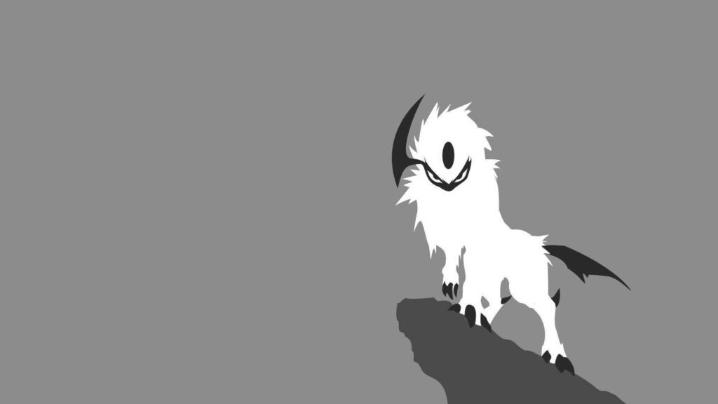 Minimalist Gray Wallpaper: Absol Pokémon Silhouette on Rock