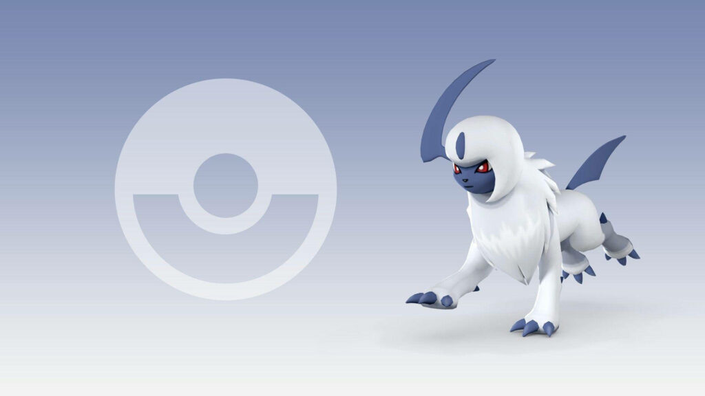 Absol Pokémon minimalist wallpaper with soft gradient and large Pokéball symbol background