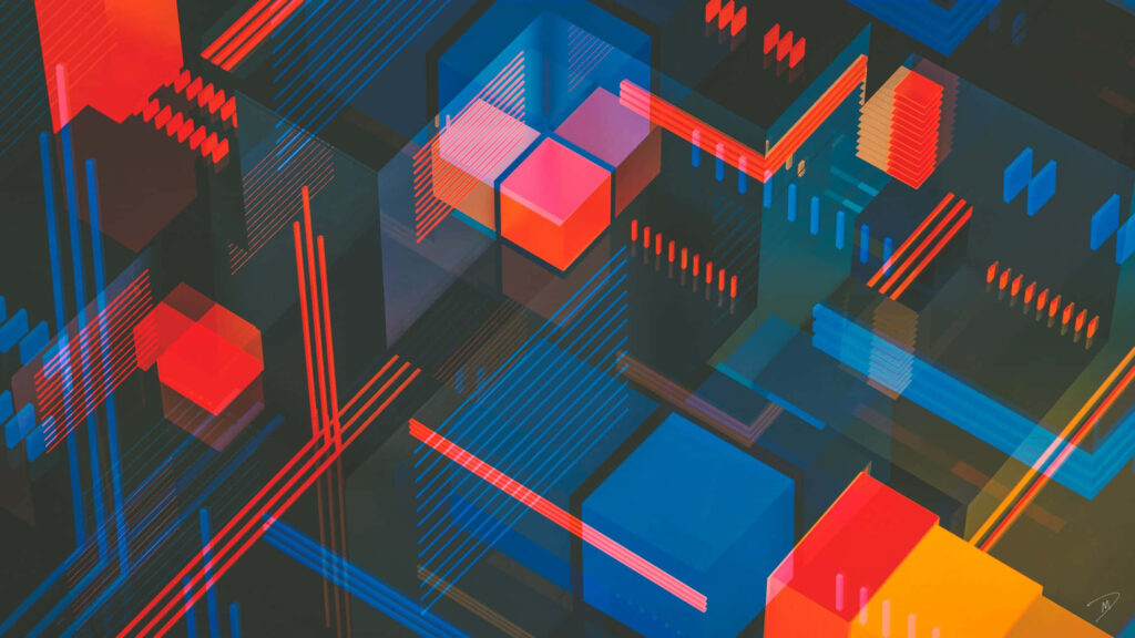 Modern Geometric City Wallpaper with Vibrant Abstract Design