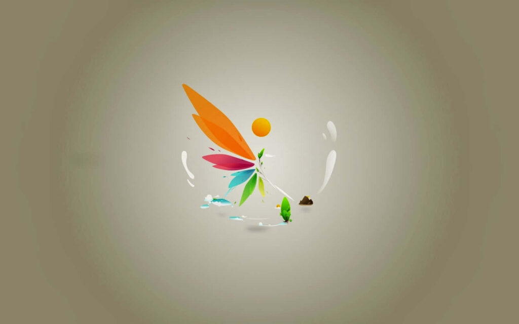 Serene Minimalist Wallpaper: Abstract Colorful Leaf Shapes & Sun