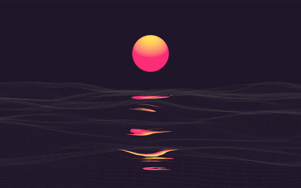 Minimalist Pink & Yellow Sphere Wallpaper with Reflective Waves