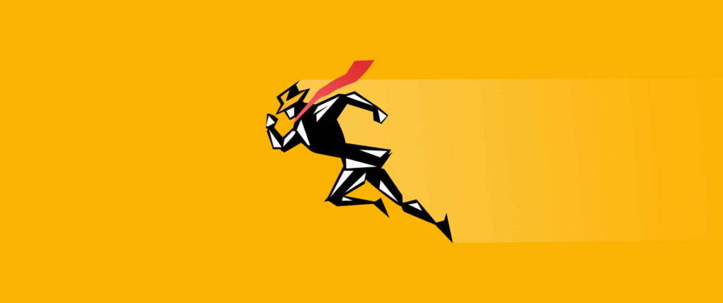 Minimalist Abstract Art: Dynamic Running Figure on Yellow Background Wallpaper