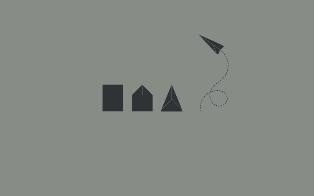Minimalist Wallpaper: Abstract Shapes & Paper Airplane on Grey