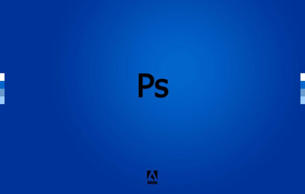 Minimalist Adobe Photoshop wallpaper with centered Ps logo on vibrant blue gradient background