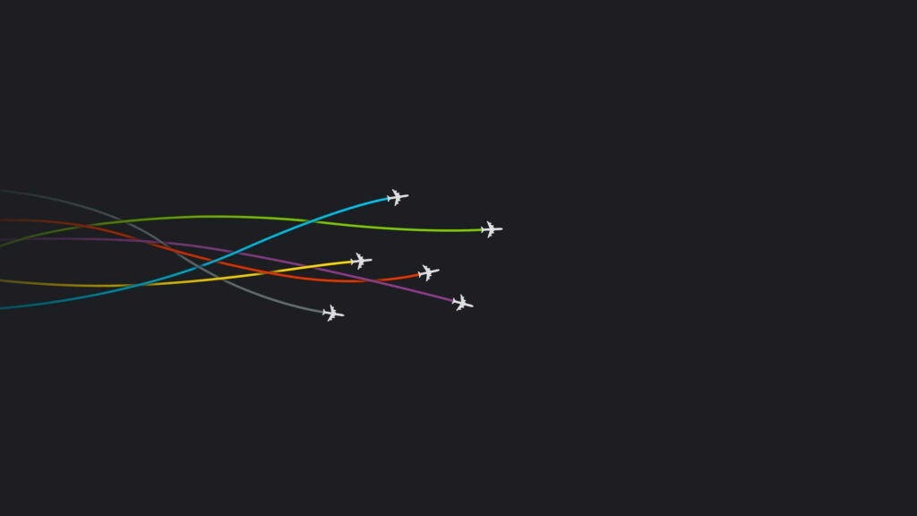 Minimalist Airplane Wallpaper: Colorful Trails on Dark Background