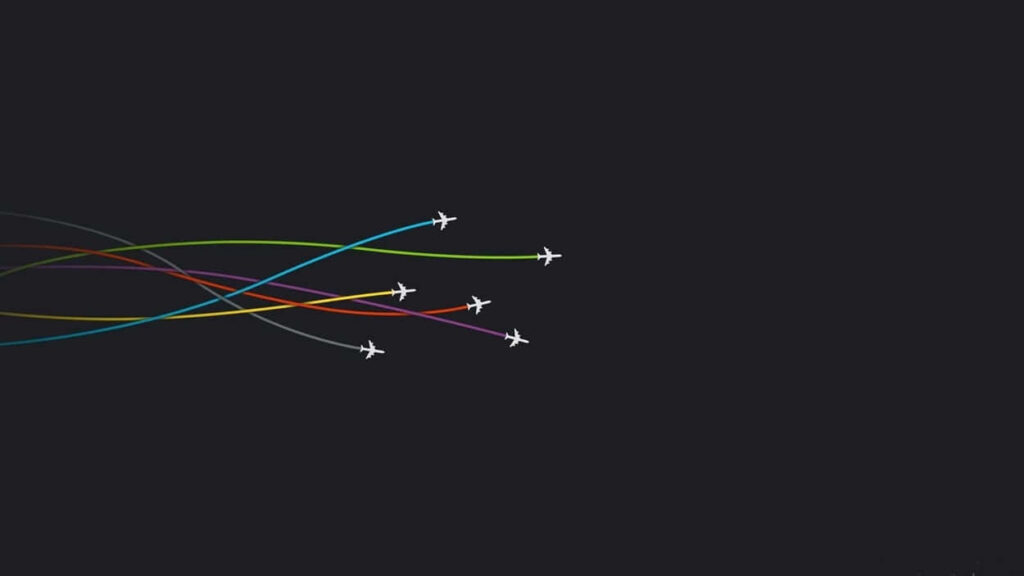 Minimalist HD Wallpaper: Six Airplanes with Colorful Contrails