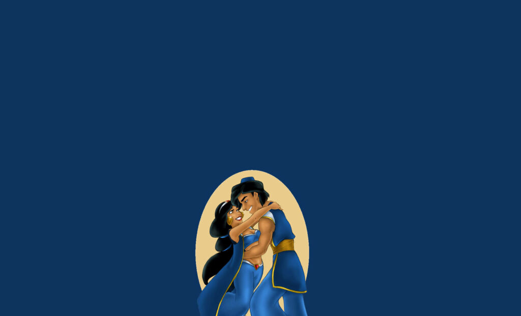 Elegant Minimalist Aladdin & Jasmine Wallpaper on Deep Blue Background