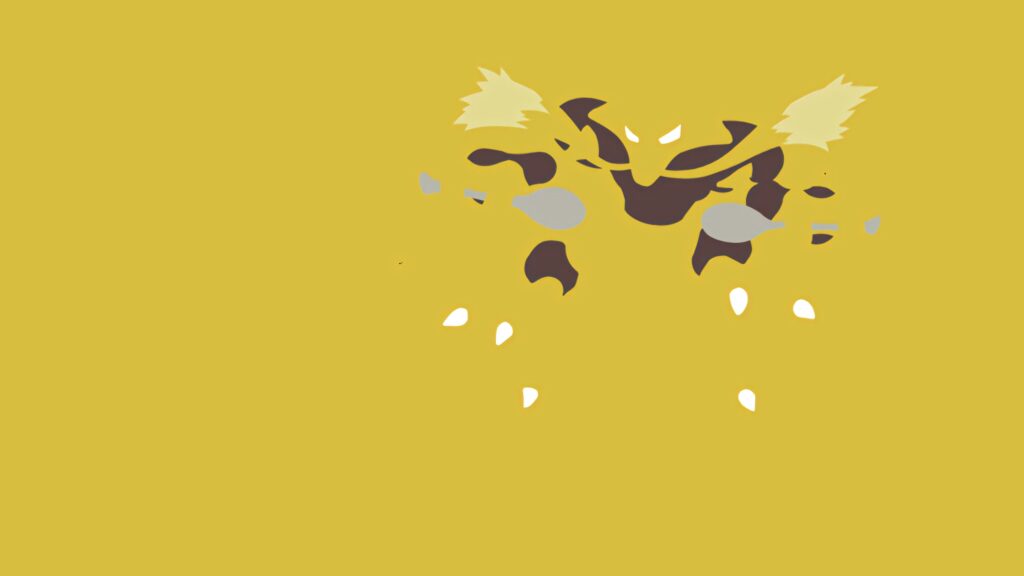 Minimalist Alakazam Pokémon wallpaper with abstract design on bold yellow background