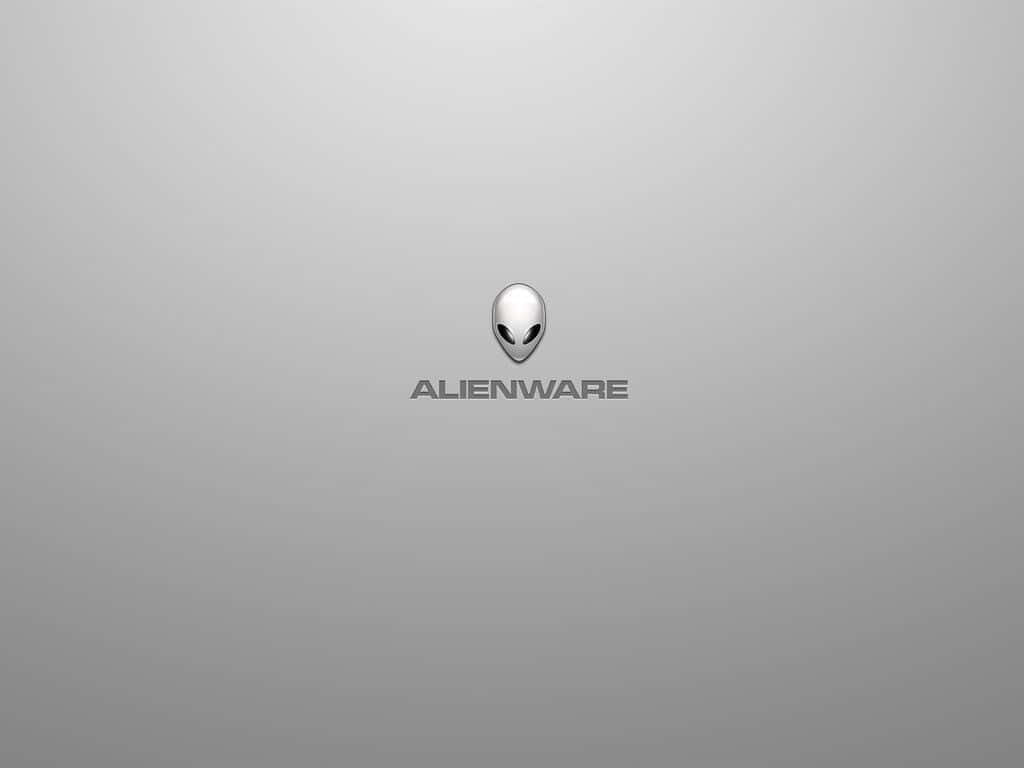 Minimalist Alienware wallpaper with alien head logo on sleek grey background futuristic design
