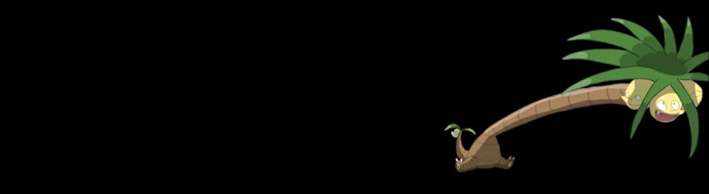 Minimalist panoramic wallpaper of Alolan Exeggutor tropical palm tree with vibrant green leaves