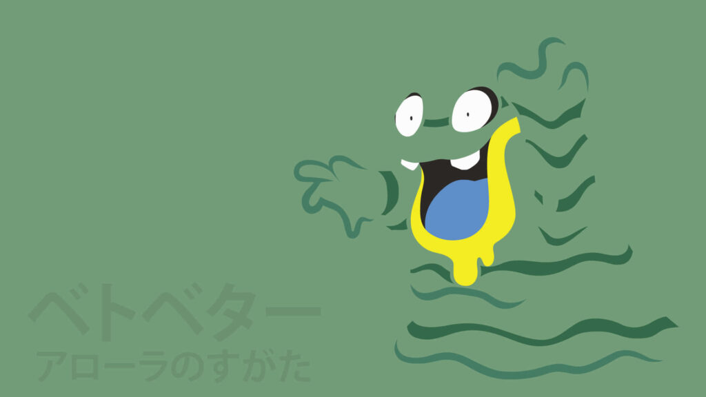 Cheerful Alolan Grimer Wallpaper: Minimalist Design & Muted Green
