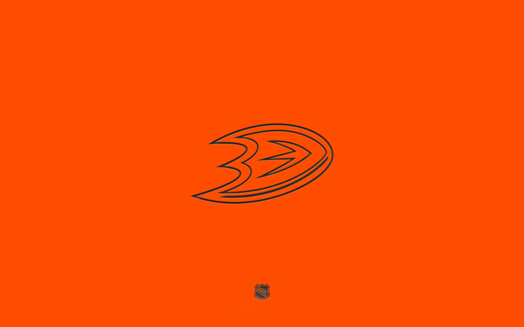 Minimalist Anaheim Ducks logo centered on bold orange background hockey wallpaper design