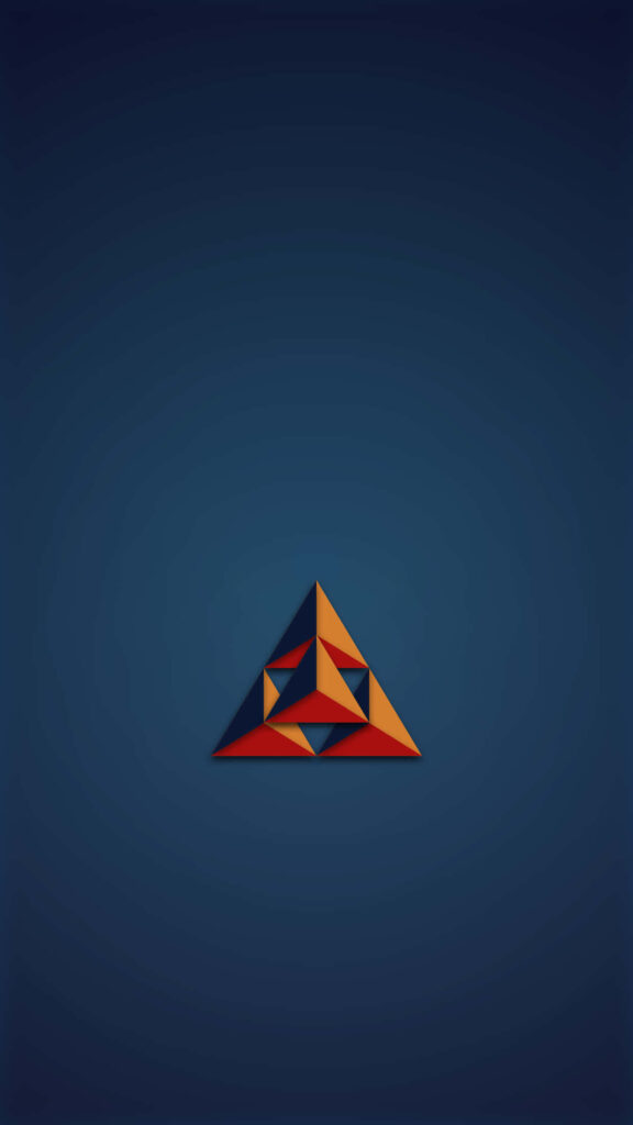 Minimalist Angular HD phone wallpaper with vibrant orange red triangles on deep blue background