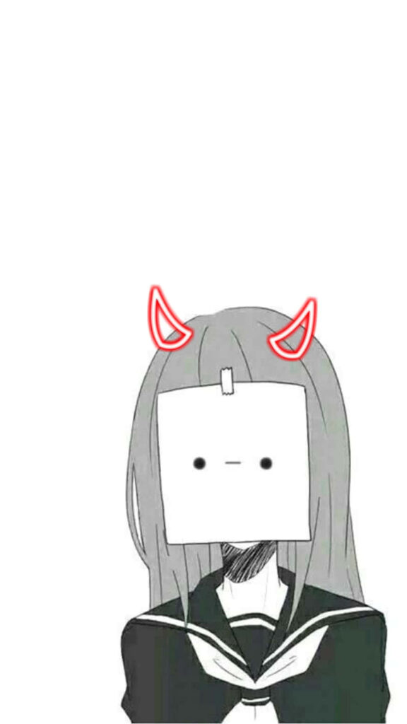 Minimalist Anime Wallpaper: Kawaii Character with Devil Horns