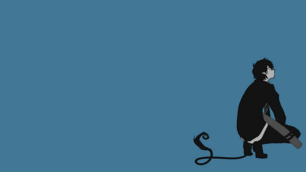 Anime Silhouette Minimalist Wallpaper - Serene Blue Background