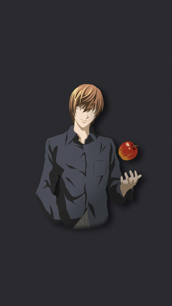 Minimalist Anime Wallpaper: Brown-Haired Character with Apple