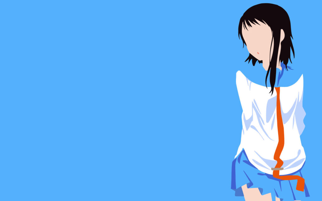 Minimalist Anime Wallpaper: Character on Bright Blue Background