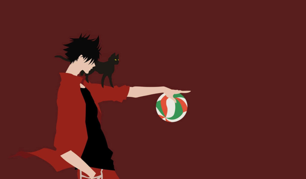 Minimalist Anime Wallpaper: Character with Volleyball & Cat